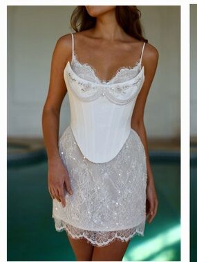 White Lace Corset Slip Dress with Pearl & Bead Accents